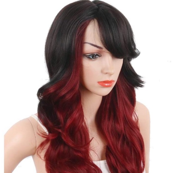- Asia 24” RED OMBRÉ  BANG SIDE PART CURLY Wig - Picture 3 of 7